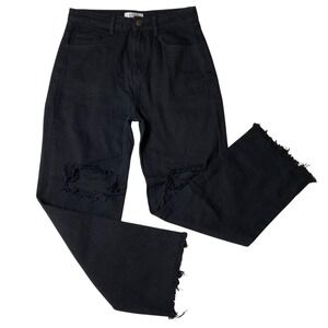 Vestique Women's Jeans Size Small‎ Black Distressed Cropped Frayed Hem Denim